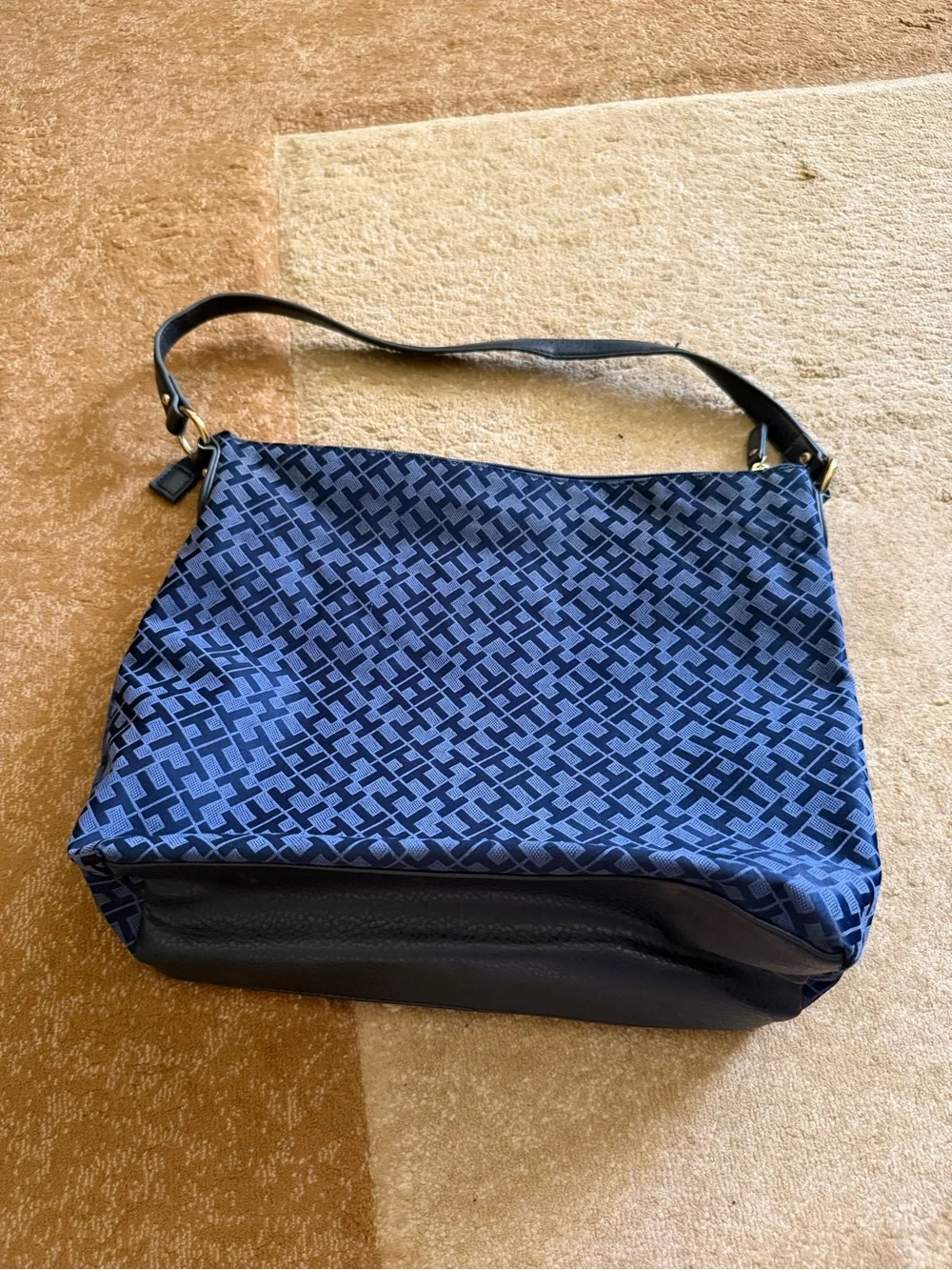 Tommy Hilfiger Blue Canvas Patterned Women's Shoulder Bag hobo tote